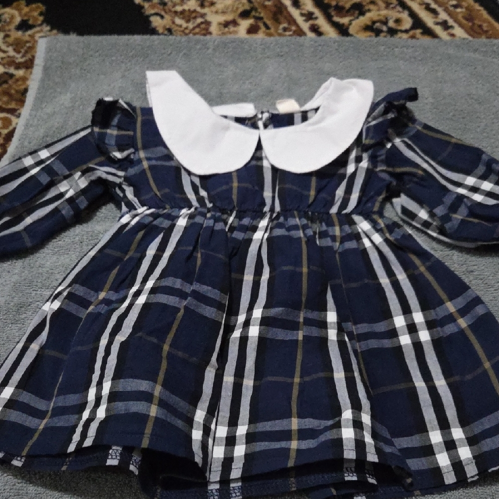 SHEIN Blue Plaid Kids Dress with White Collar